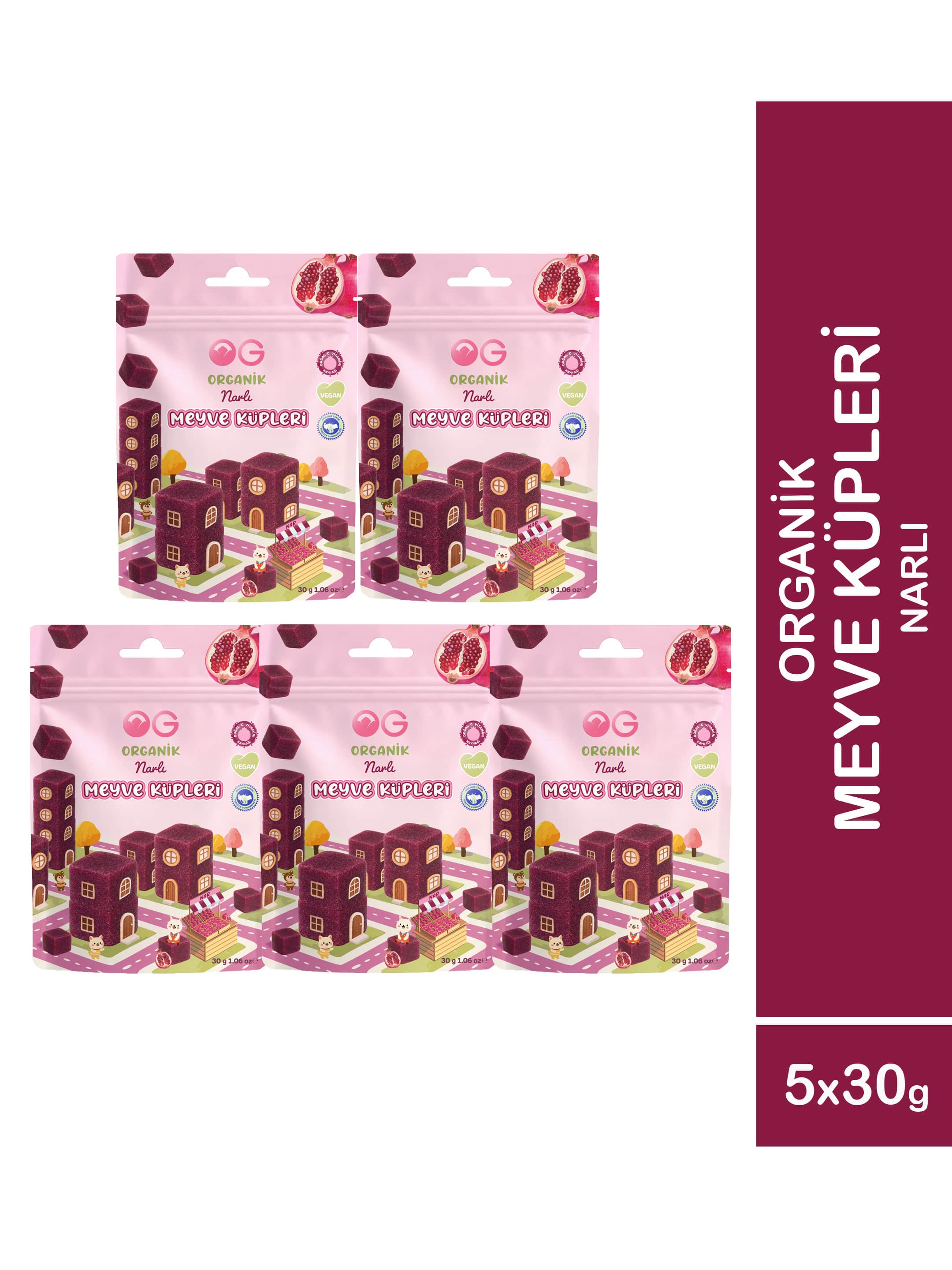 5'li Organik Narlı Meyve Küpleri (5 x 30 Gr)