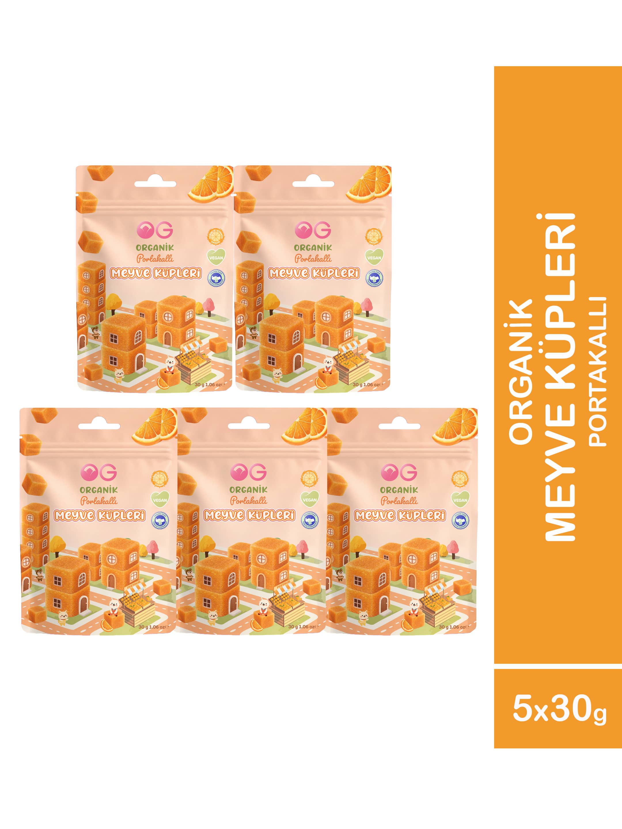 5'li Organik Portakallı Meyve Küpleri (5 x 30 Gr)